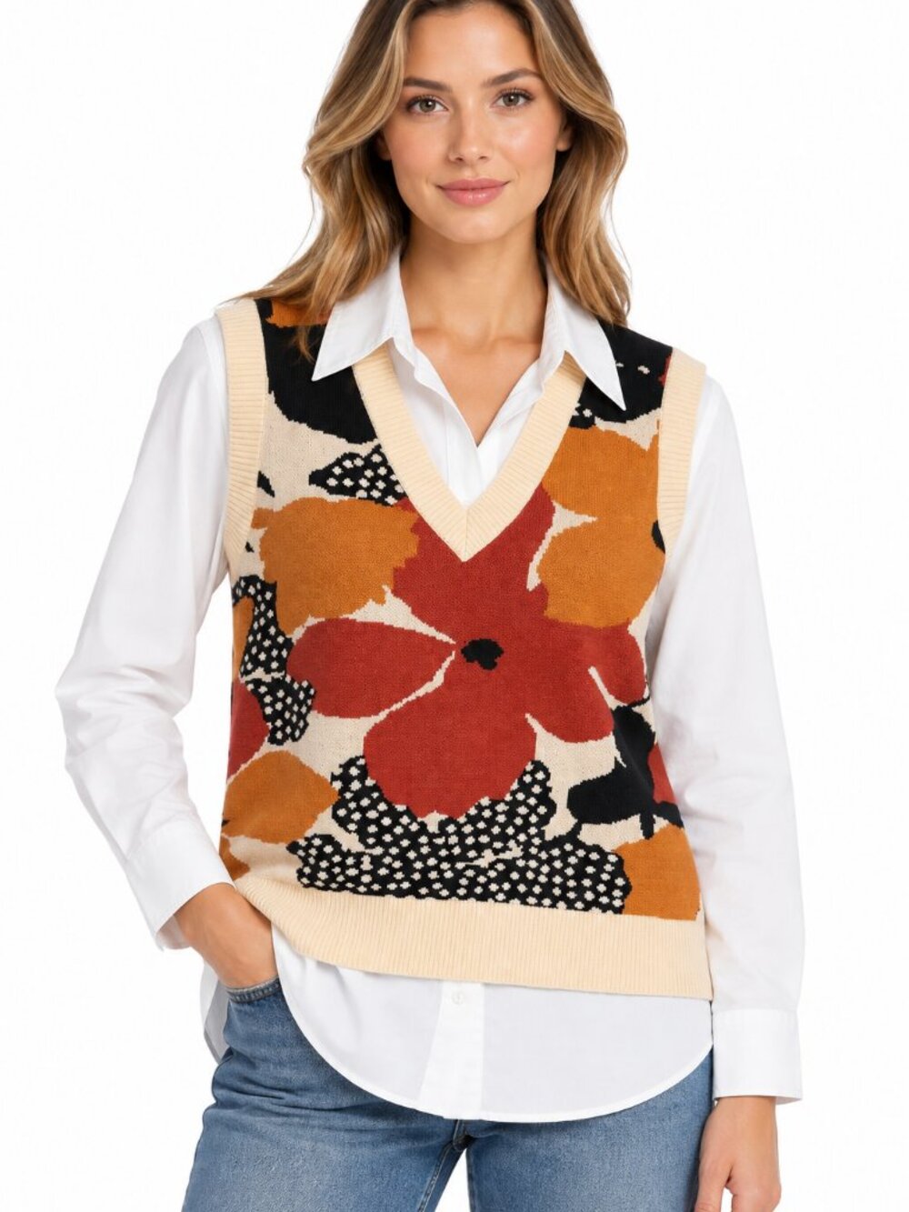 Joie Layered Look Floral Knit Sweater Top